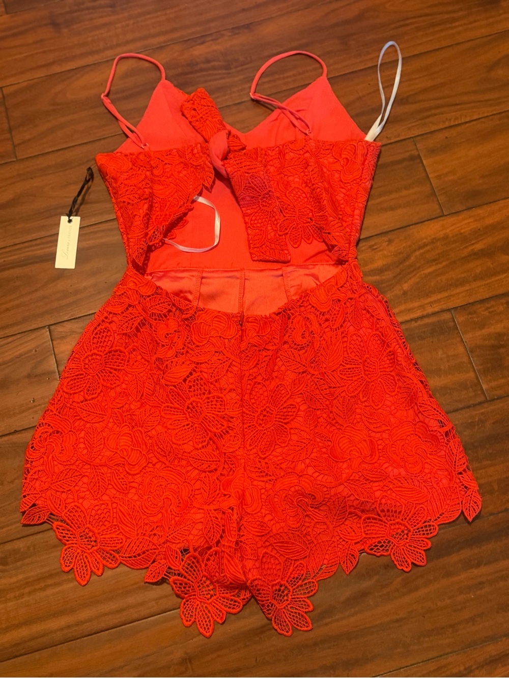 Lovers + Friends Red Lace Mini Romper with Back Tie - Picture 8 of 10